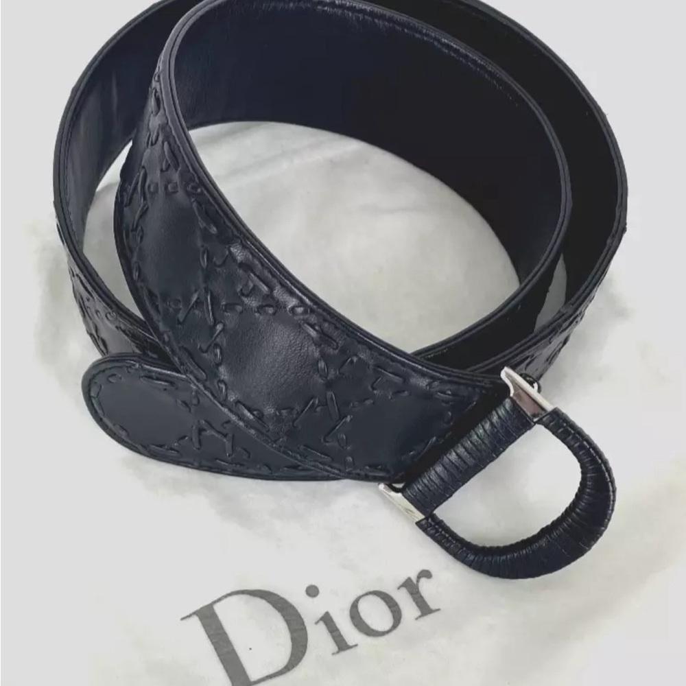 RARE, HTF Black Italian Leather Dior Cannage Belt Size 95